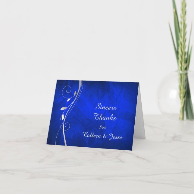 Agradecimiento Boda azul brillante hoja de plata Tarjeta de agrad (Anverso)