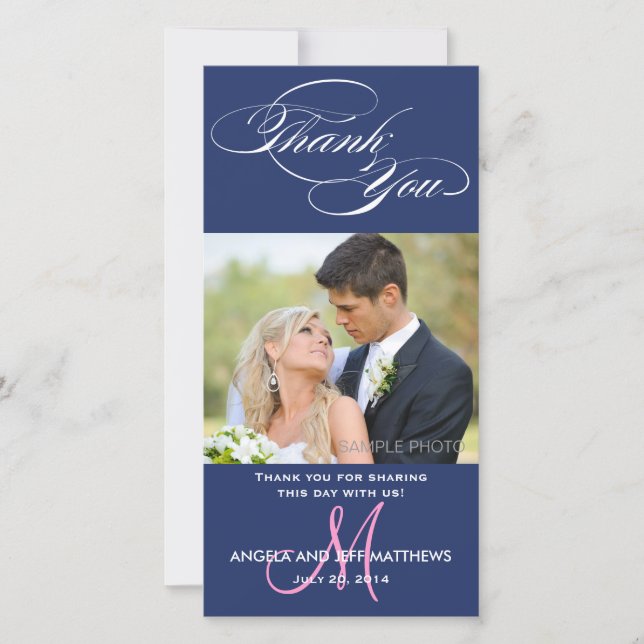 AGRADECIMIENTO BODA AZUL INICIAL DE SCRIPT GRACIAS TARJETA DE FOT (Anverso)