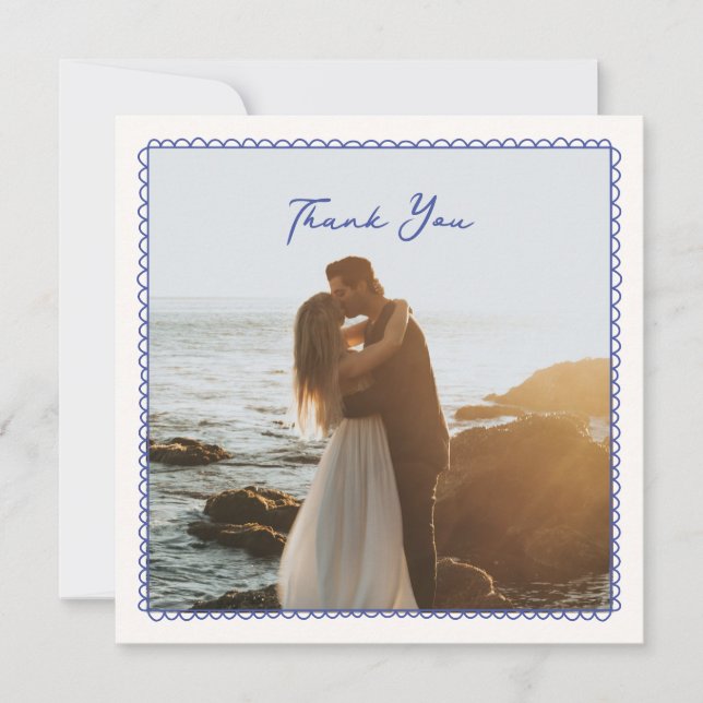 Agradecimiento Boda caprichoso, de mano azul, tarjeta de agradeci (Anverso)