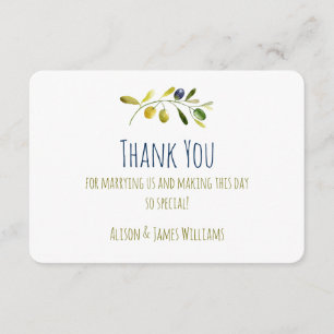 Agradecimiento Boda de acuarela de Olive Branch gracias tarjeta