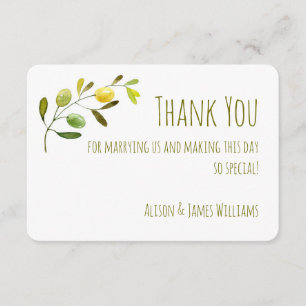 Agradecimiento Boda de acuarela de Olive Branch gracias tarjeta