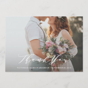 Agradecimiento Boda de caligrafía suave gracias tarjeta fotográfi