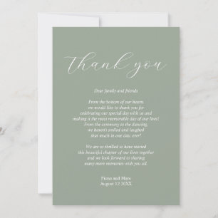 Agradecimiento Boda de caligrafía verde sabio tarjeta de agradeci