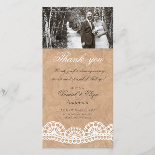 Agradecimiento Boda de encaje de vintage Gracias Tarjeta de foto