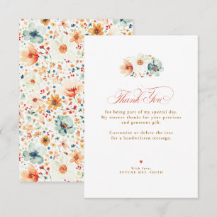 Agradecimiento Boda de flores silvestres de otoño pequeña tarjeta