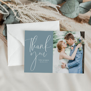 Agradecimiento boda de guiones blancos, tarjeta de fotos