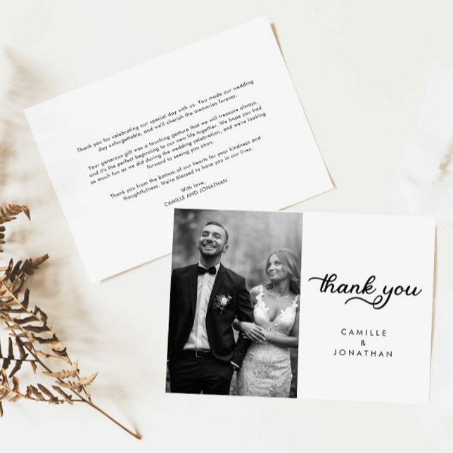 Agradecimiento Boda de guiones modernos Foto Gracias tarjeta (Modern Elegant Wedding Photo thank you card)