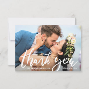 Agradecimiento Boda de novia y novio de moda, tarjeta de foto de 