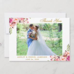 Agradecimiento Boda de oro floral rosado Foto Tarjeta de agradeci