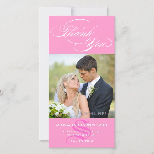 Agradecimiento Boda DE SCRIPT INICIAL ROSA GRACIAS TARJETA DE FOT (Anverso)