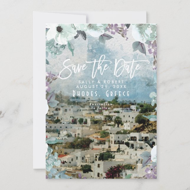 Agradecimiento Boda de verano de Rhodes Grecia salva la tarjeta d (Anverso)