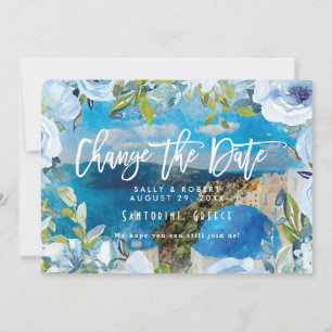 Agradecimiento boda floral azul de Santorini cambia la tarjeta de