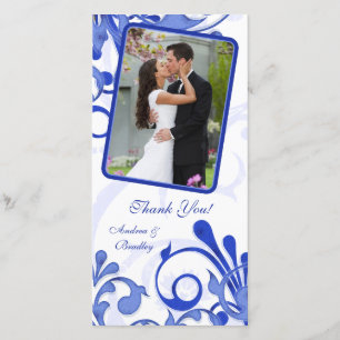 Agradecimiento Boda Floral Azul y Blanco Gracias tarjeta de foto