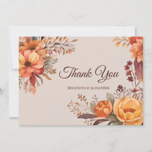 Agradecimiento Boda Floral Rústica Acuarela de Otoño Tarjeta de a