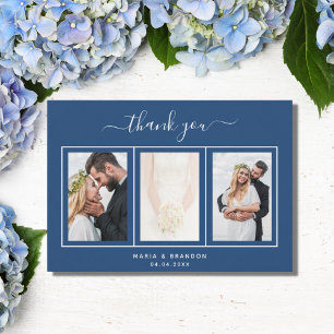 Agradecimiento Boda guión de fotos en blanco azul tarjeta de agra