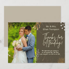 Agradecimiento Boda marrón foto de pareja gracias tarjeta plana