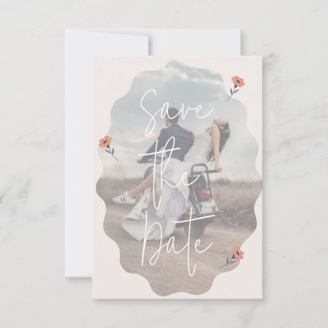 Agradecimiento Boda rosa retro alegre Guardar la tarjeta de fecha (Anverso)