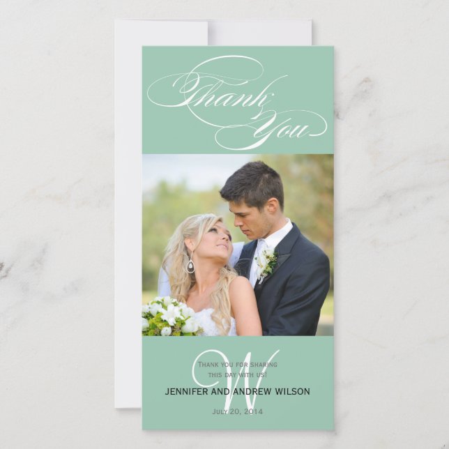 Agradecimiento Boda VERDE INICIAL DE SCRIPT GRACIAS TARJETA DE FO (Anverso)