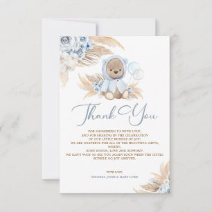 Agradecimiento Boho Boy Teddy Bear Tarjeta de mensaje de agradeci