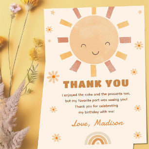 Agradecimiento Boho Little Sunshine Birday Tarjeta de agradecimie