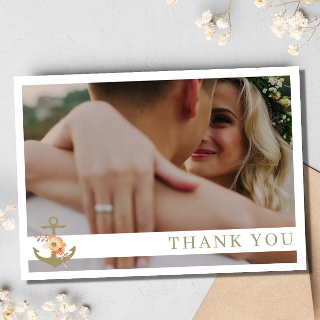 Agradecimiento Boho Nautical Beach Photo Boda Tarjeta de agradeci (Boho Nautical Beach Photo Wedding Thank You Card)