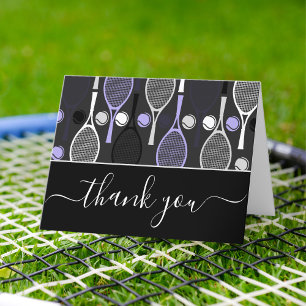 Agradecimiento Bolas de raquetas de tenis púrpura Gracias Tarjeta