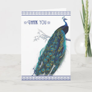 Agradecimiento Bonito pavo real azul vintage - Tarjeta de agradec