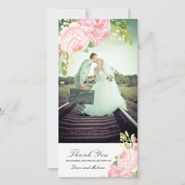 Agradecimiento Bonito Pink PeoniesGracias tarjeta de fotos (4x8) (Anverso)