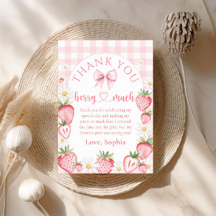 Agradecimiento Bow Strawberry Berry Primer Cumpleaños Tarjeta de