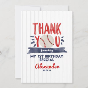 Agradecimiento Boy 1 cumpleaños de béisbol tarjeta de agradecimie