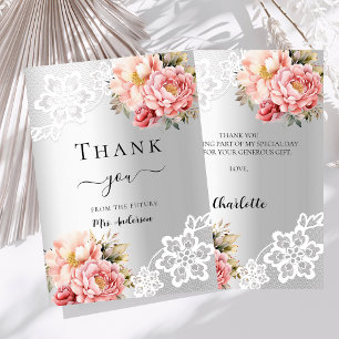 Agradecimiento Bridal Shower plata encaje floral tarjeta de agrad