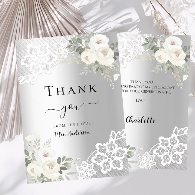 Agradecimiento Bridal Shower plata encaje floral tarjeta de agrad (Subido por el creador)