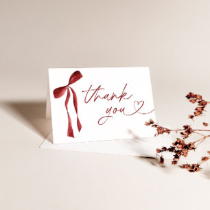 Agradecimiento Burgundy Bow Bridal Shower - Tarjeta de agradecimi