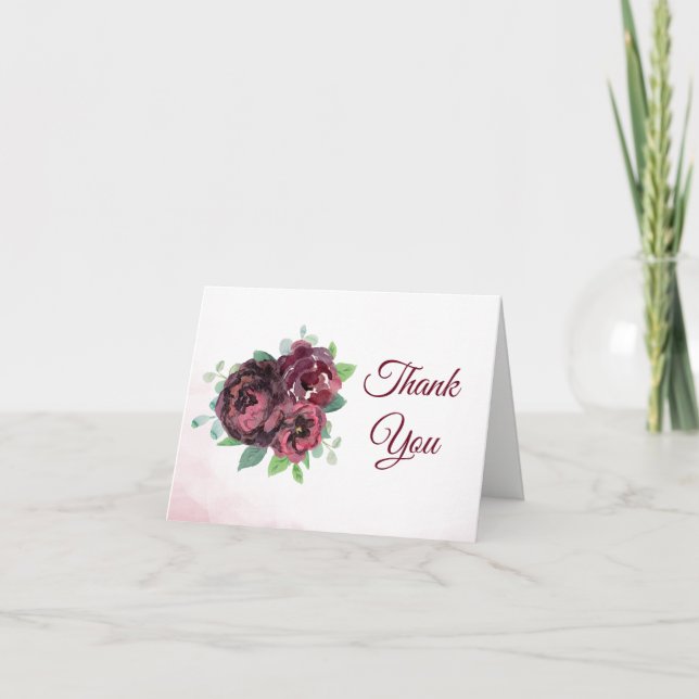 Agradecimiento Burgundy Rose Bouquet Watercolor - Tarjeta de agra (Anverso)