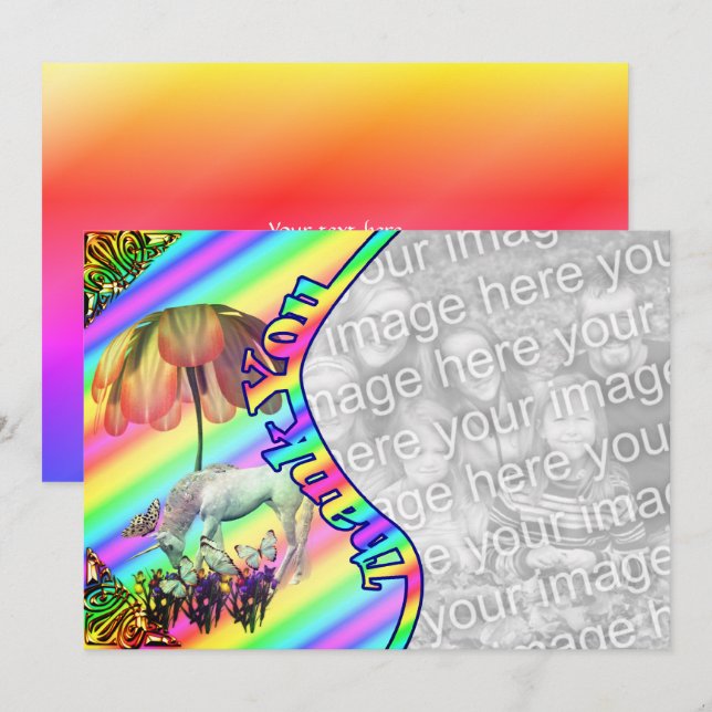 Agradecimiento Butterflies de Unicornio Gracias, tarjeta fotográf (Anverso / Reverso)