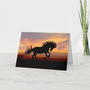 Agradecimiento Caballo negro con tarjeta de felicitación al atard