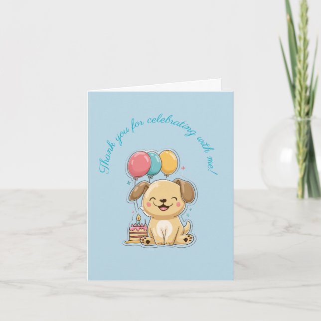 Agradecimiento Cachorro Feliz, 1er Cumpleaños, Tarjeta de Agradec (Anverso)