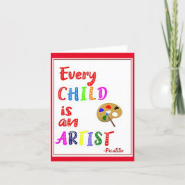 Agradecimiento Cada niño es un artista, una tarjeta de profesor