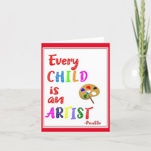 Agradecimiento Cada niño es un artista, una tarjeta de profesor