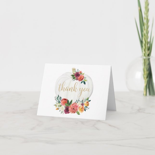 Agradecimiento Caída calabaza floral oro borgoña tarjeta de agrad (Anverso)