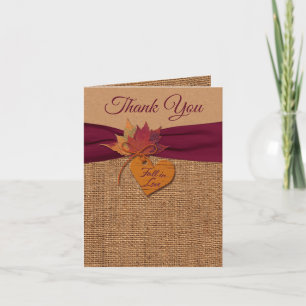 Agradecimiento Caída en el amor Burlap, deja Boda tarjeta de agra
