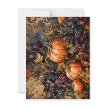 Calabazas de otoño elegantes y tarjeta floral oscu