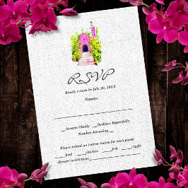 Agradecimiento Capilla rosa de color de agua Tarjeta RSVP de boda