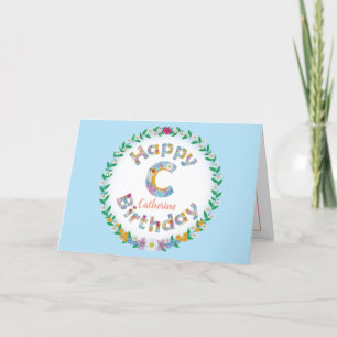 Agradecimiento Carta floral Monograma C Tarjeta de cumpleaños per