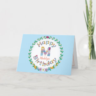Agradecimiento Carta floral Monograma M Tarjeta de cumpleaños per