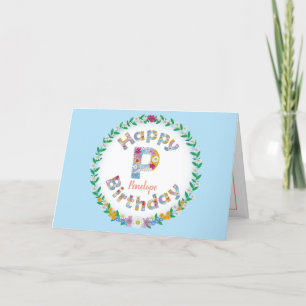 Agradecimiento Carta floralP monograma Tarjeta de cumpleaños pers