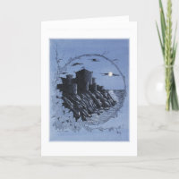 "Castillo medieval en azul" - Tarjeta de agradecim
