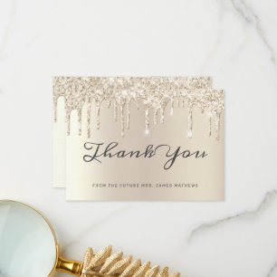 Agradecimiento Chic Ivory Bridal Shower con Brillo