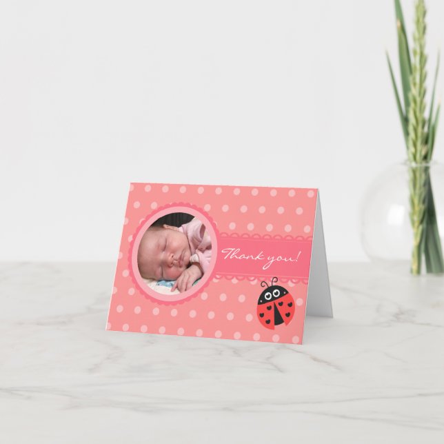 Agradecimiento Chica Baby Shower - Ladybug Tarjeta de agradecimie (Anverso)