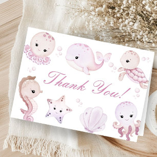 Agradecimiento Chica de ducha de bebé de Océano Rosa Tarjeta de a